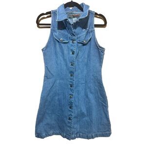 KALIFORNIA SPEED CONTROL Women's Vintage Denim Dress w Embroidered Fish Sz 9-10